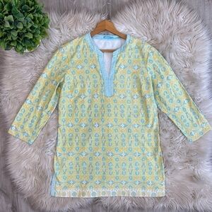 J. McLaughlin Catalina Cloth Yellow Blue‎ Art Top